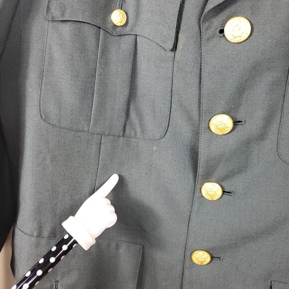 Vintage Military Green Tropical Wool Blend Coat with Patches Size 40XL - Picture 2 of 12